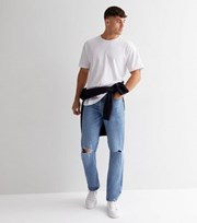 New Look Blue Light Wash Ripped Knee Straight Fit Jeans